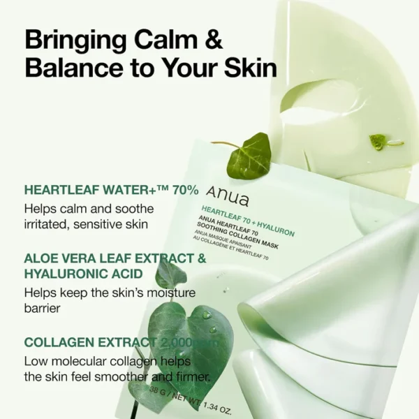 Anua - Heartleaf 70 Soothing Collagen Mask 38G / 1.34Oz - Image 4